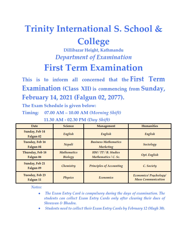 First Term Examination - Grade XII